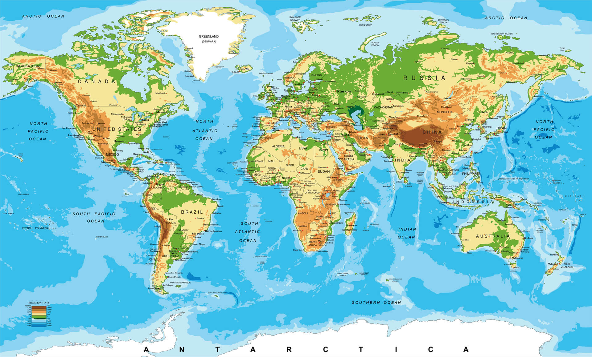 Carte physique de l'Afrique et le monde